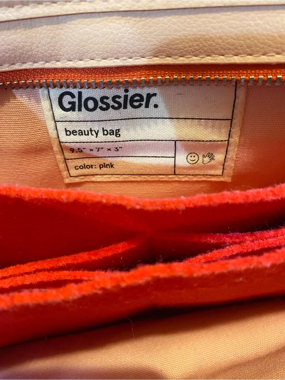Glossier Light Pink Cosmetic Pouch with Coral Logo